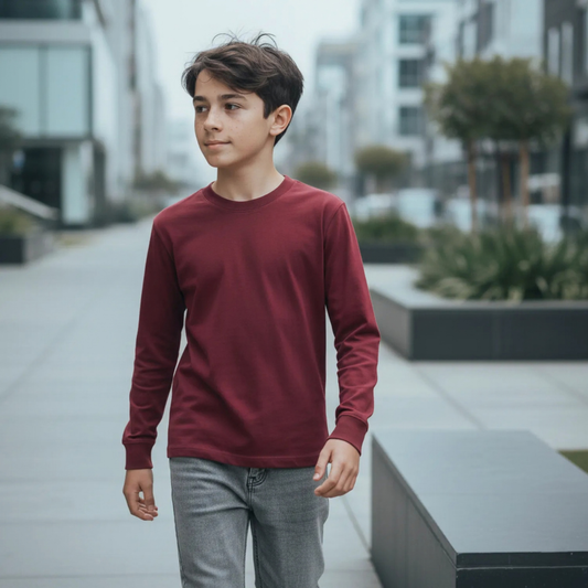 Polo Básico Rojo Vino Niño Algodón | Polo Manga Larga Infantil