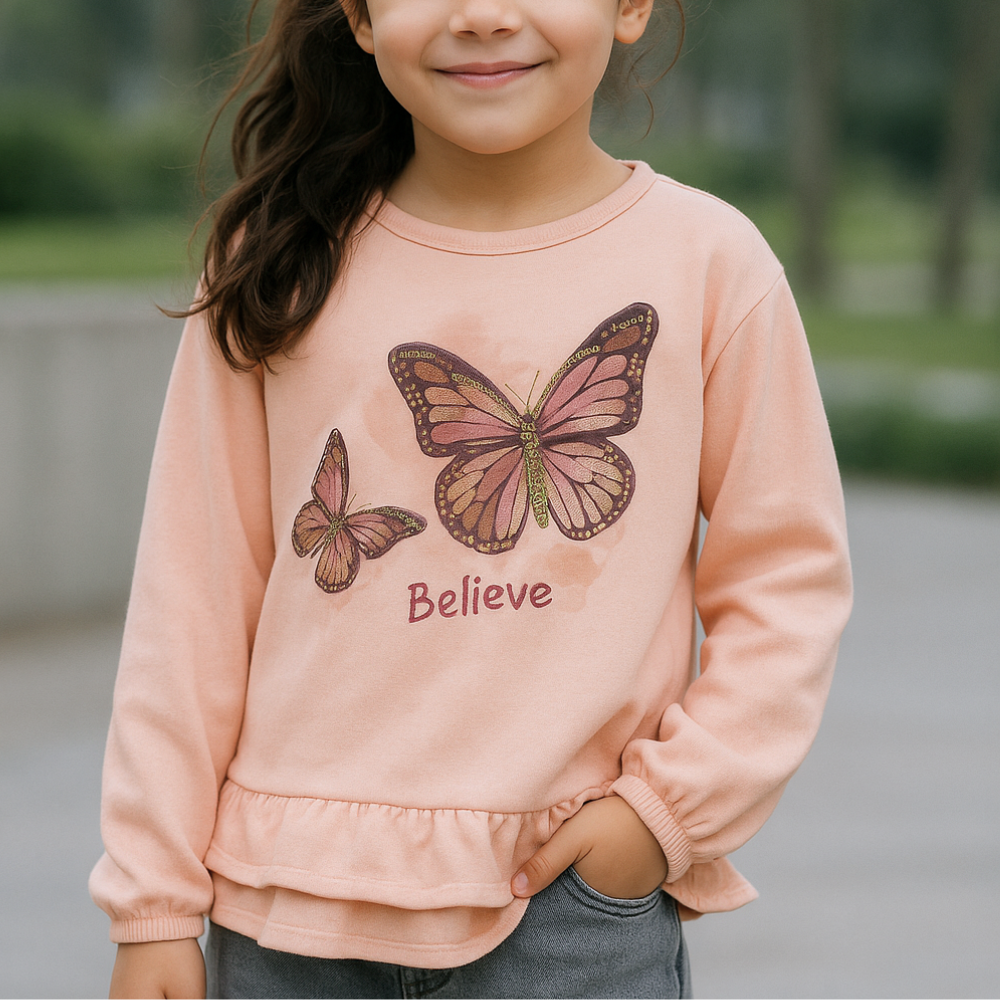 Polo Niña "Believe" (Melón) - 100% Algodón