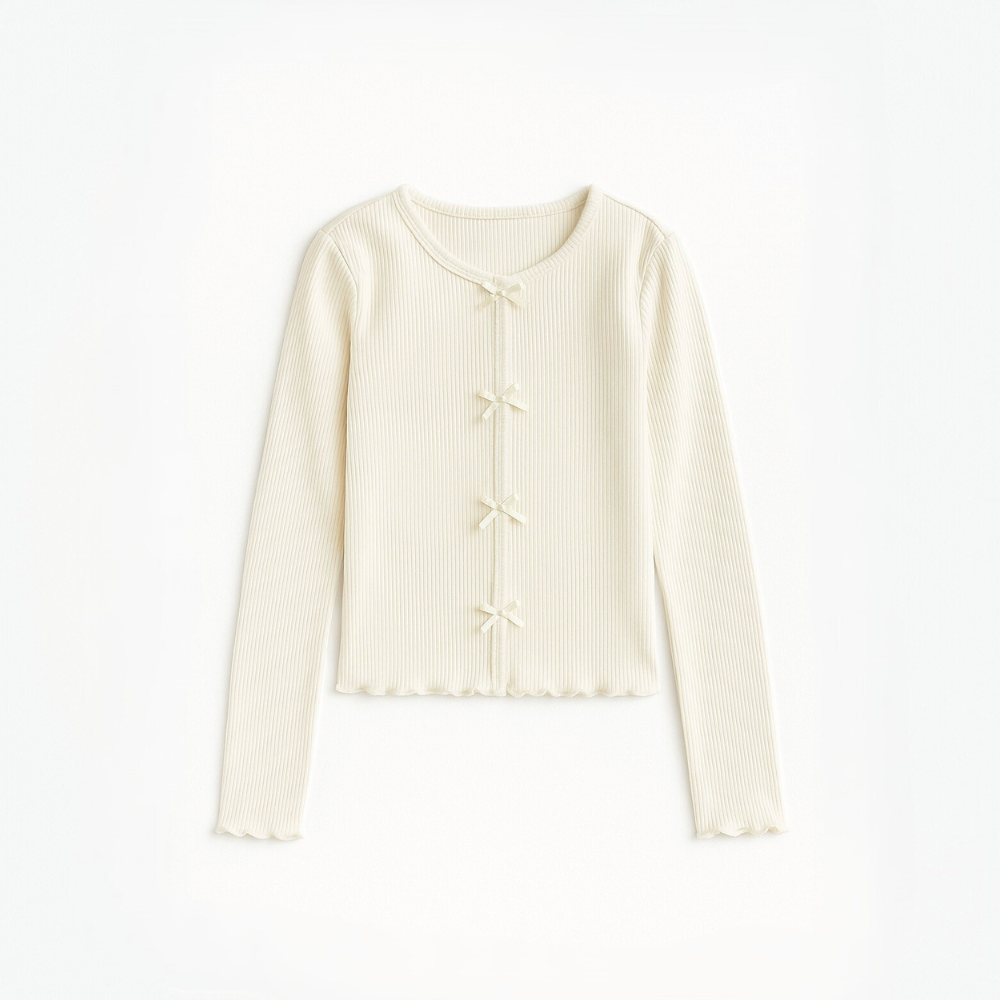 Polo Rib Manga Larga Ivory Lazos - Algodón
