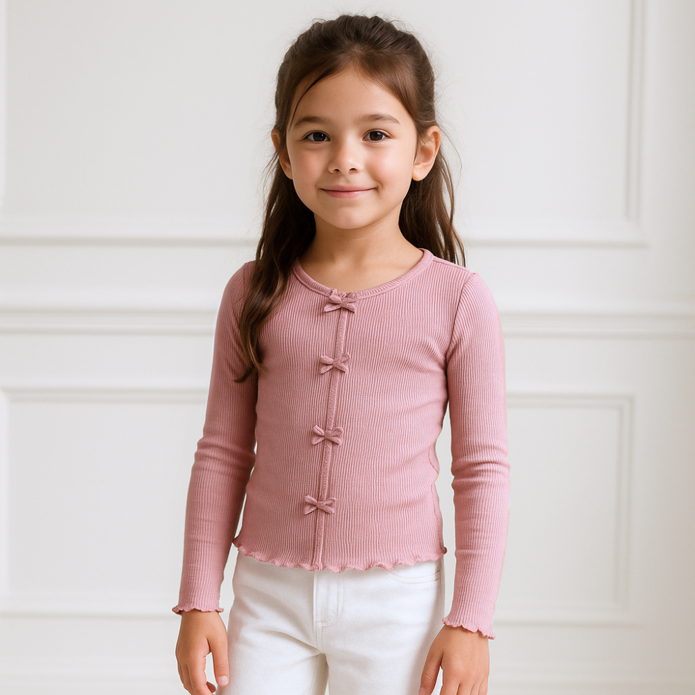 Polo Rib Manga Larga Rosa Lazos - Algodón