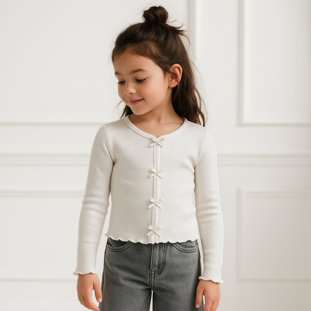 Polo Rib Manga Larga Ivory Lazos - Algodón