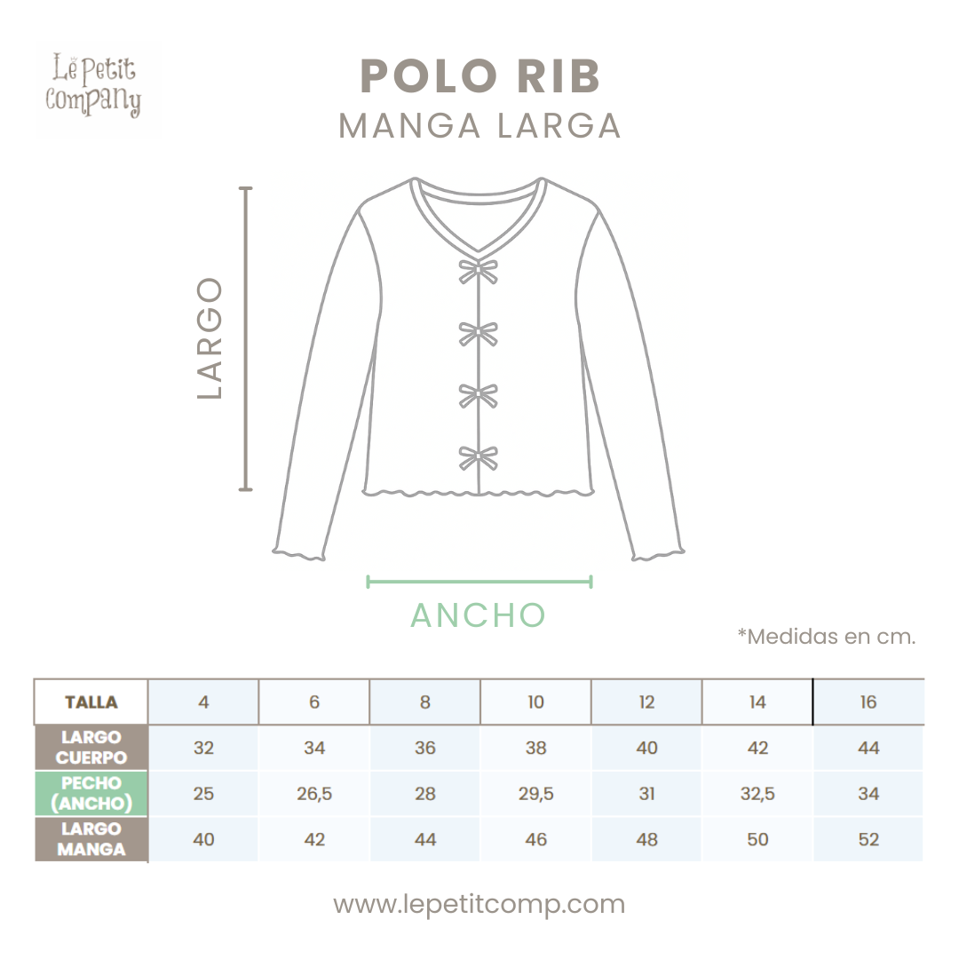 Polo Rib Manga Larga Verde Lazos - Algodón