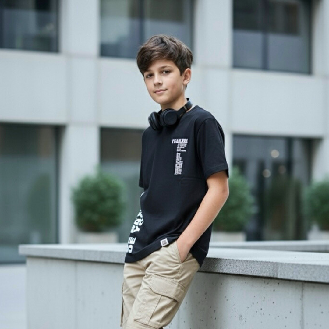 Polo Niño Fearless Negro – 100% Algodón