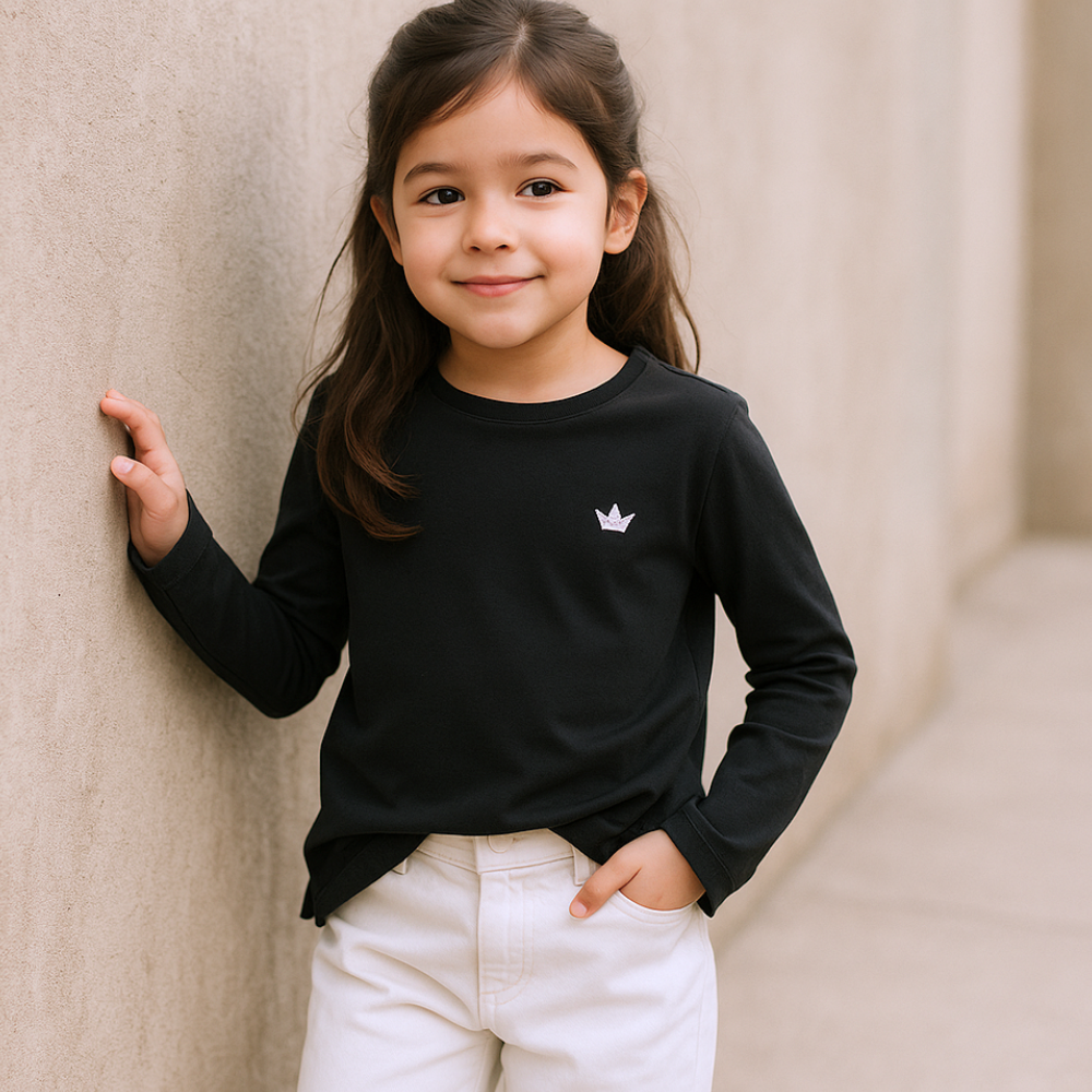 Polo Negro Bordado Niña - Le Petit Company | Ropa para Niños y Niñas