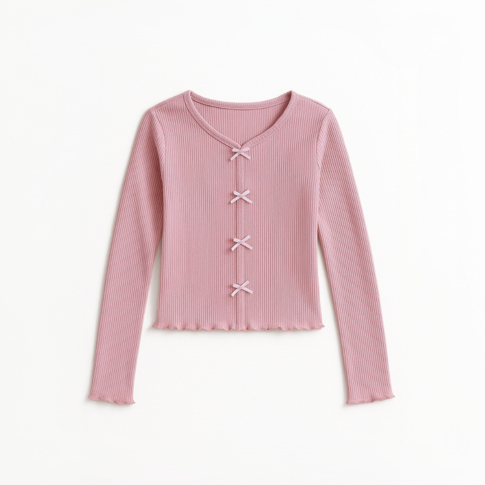 Polo Rib Manga Larga Rosa Lazos - Algodón