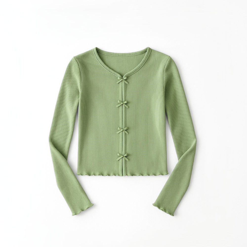 Polo Rib Manga Larga Verde Lazos - Algodón