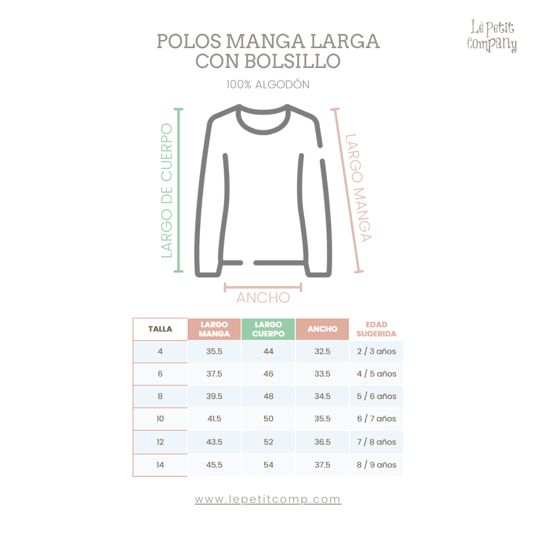 Polo Nina Nino Básico Negro - bolsillo (100% algodón) Medidas - Le Petit Company