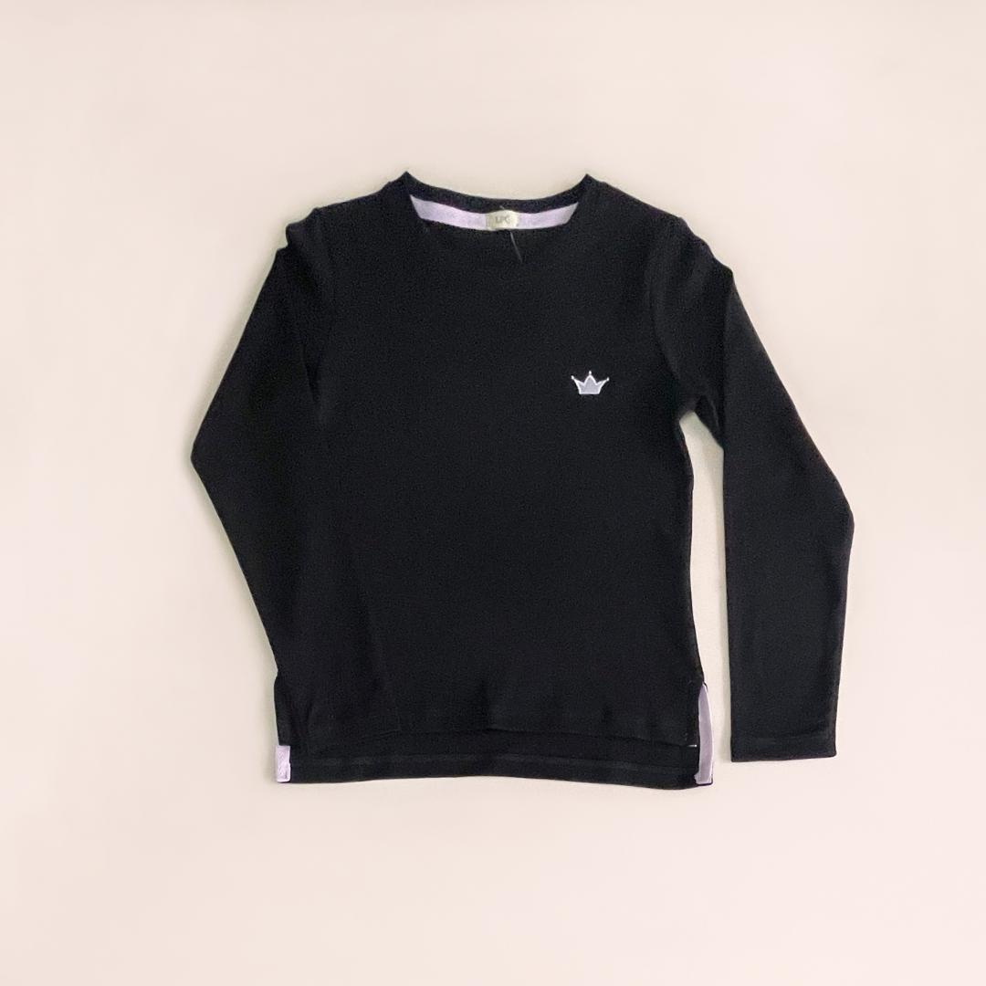 Polo Nina Basico Negro Bordado 100 algodon Manga Larga Le Petit Company