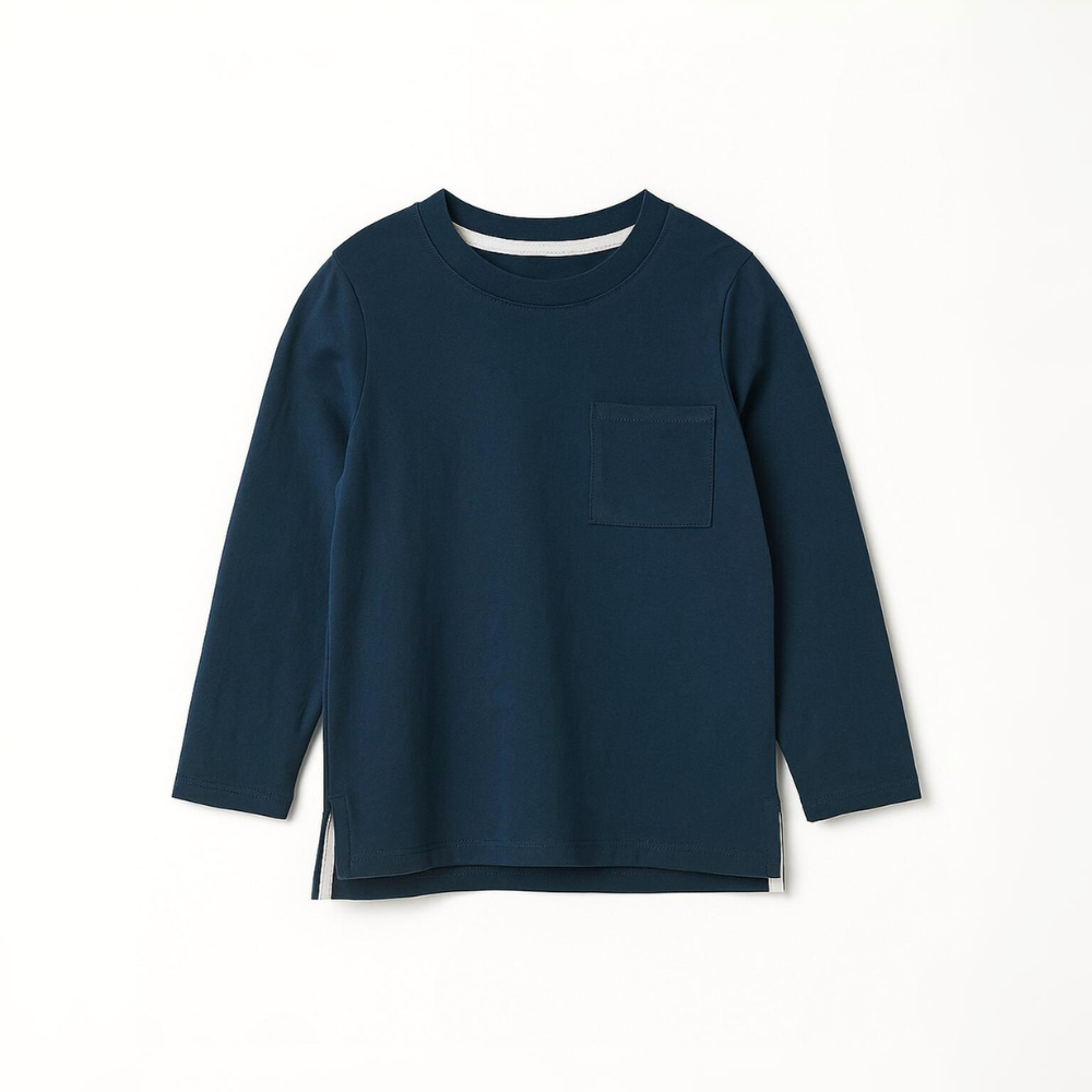 Polo Niño Básico Azul - Bolsillo (100% algodón)