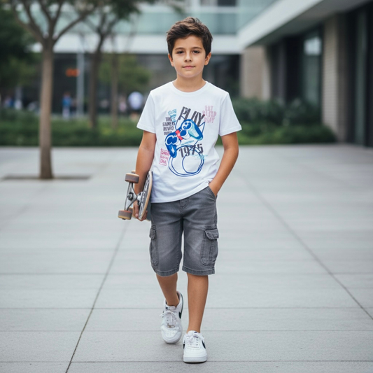 Polo Niño Gamer - Blanco (100% algodón)