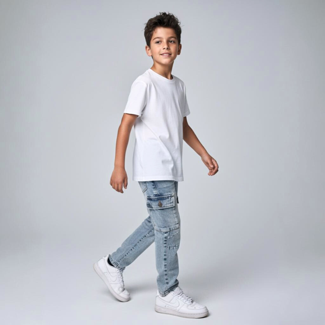 Jean Denim Cargo Niño Celeste