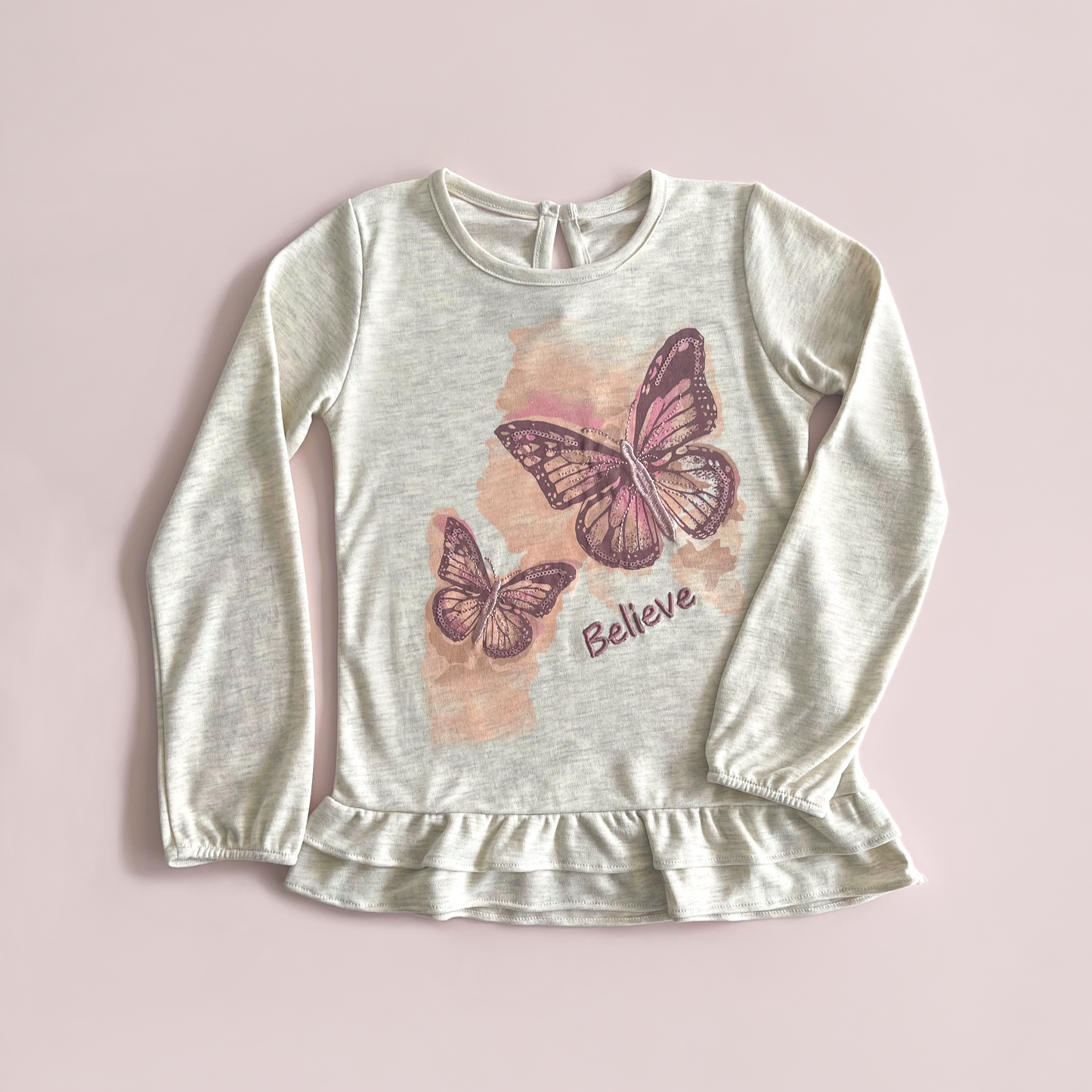 Polo Niña "Believe" Melange Ivory (100% algodón) - Le Petit Company