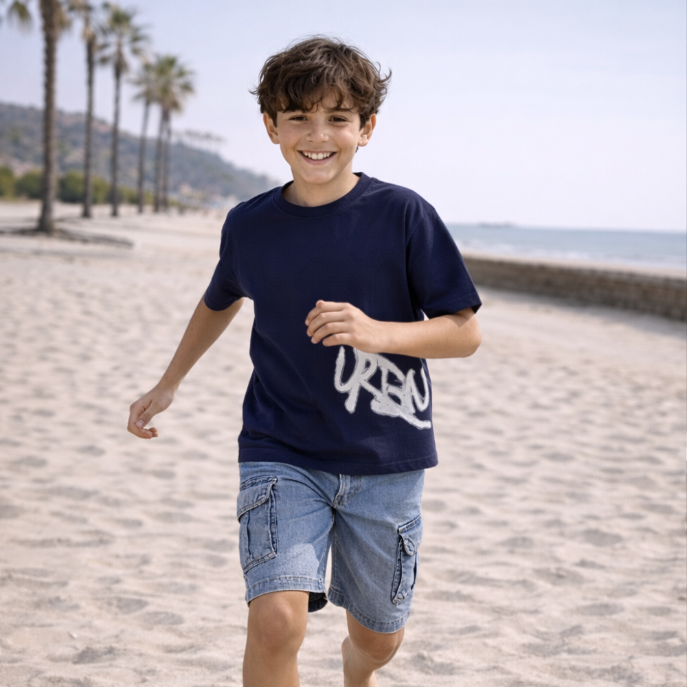 Polo Niño Boxy Urbn Azul – 100% Algodón