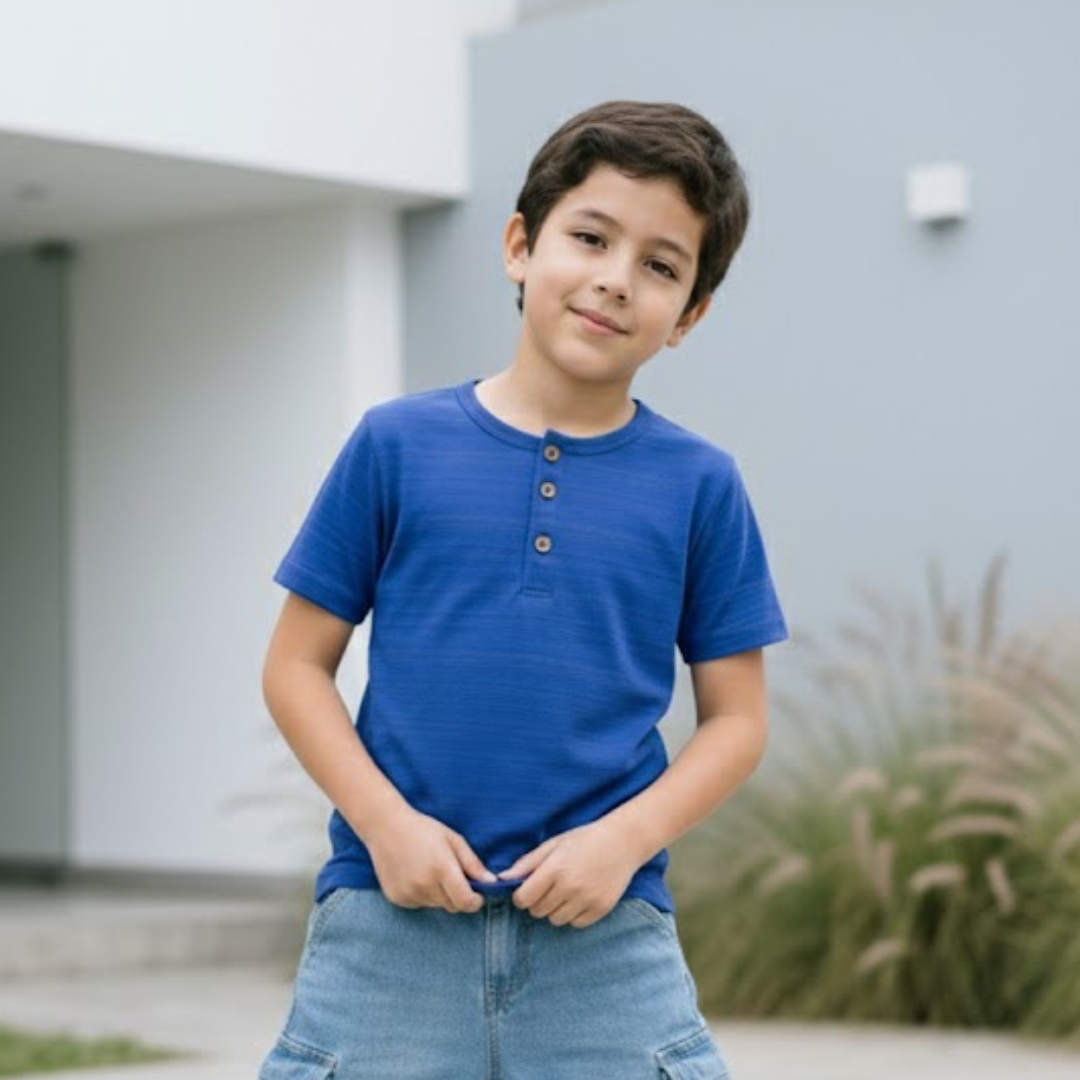 Polo Niño Azul Botones (100% Algodón)