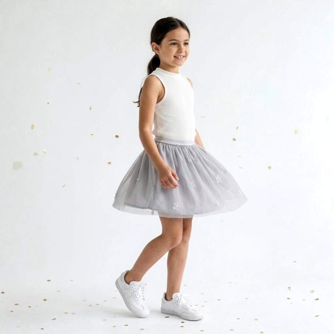 Falda Tutú Gris Plata Niña (Interior Algodón)