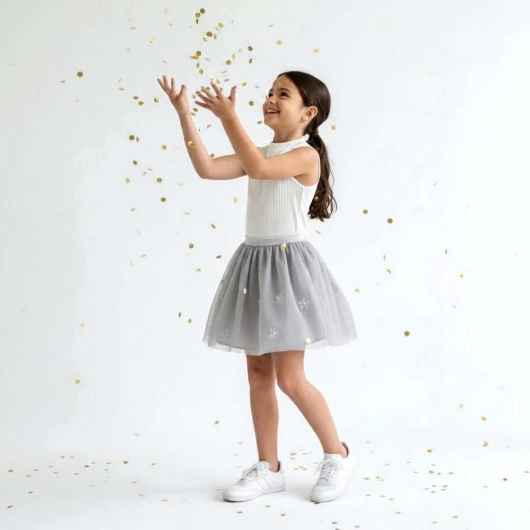 Falda Tutú Gris Plata Niña (Interior Algodón)