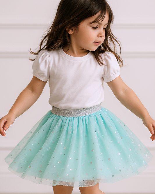 Falda Niña Tul Estrellas (Tutú Aqua)