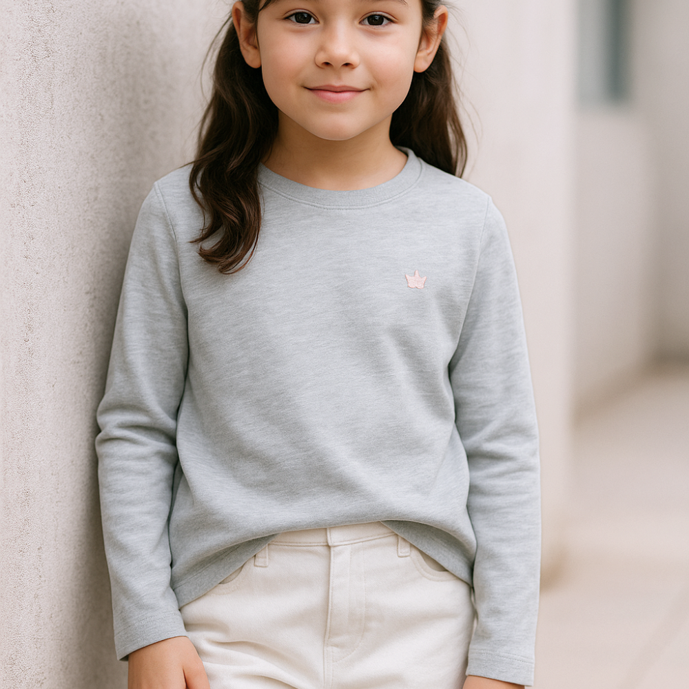 Polo Niña Gris Bordado (100% algodón)