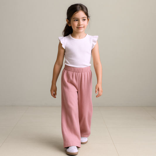 Palazo Pantalón Flare Niña - Palo Rosa