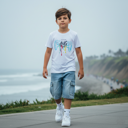 Polo Niño Gamer - Blanco (100% algodón)