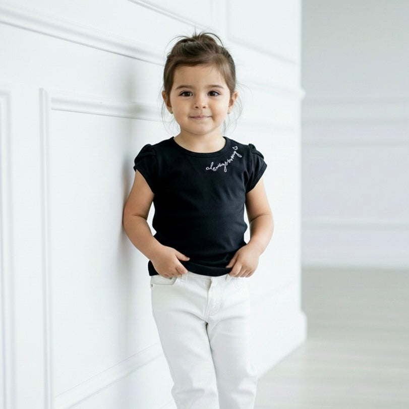 Polo Niña "Always in my 🤍" Negro (100% algodón)