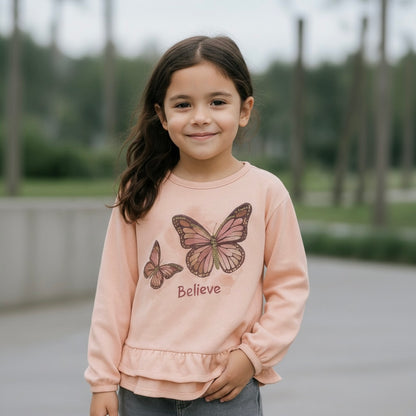 Polo Niña "Believe" (Melón) - 100% Algodón