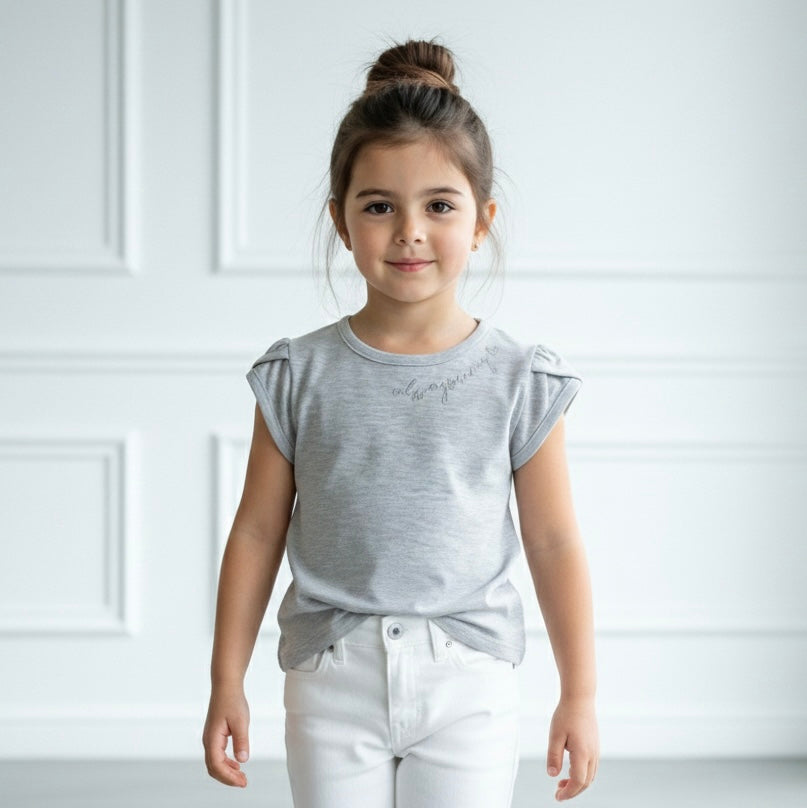 Polo Niña "Always in my 🤍" Gris (100% algodón)