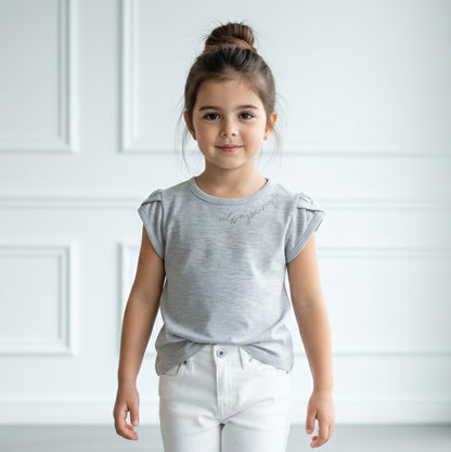 Polo Niña "Always in my 🤍" Gris (100% algodón)