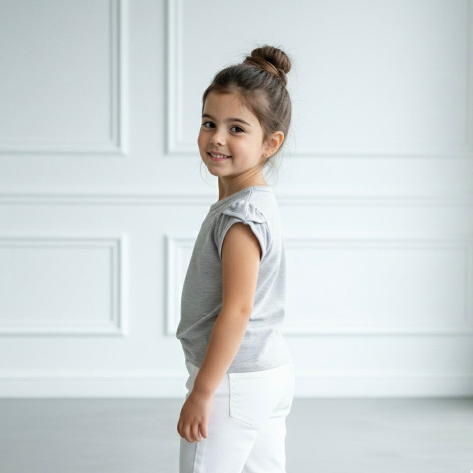 Polo Niña "Always in my 🤍" Gris (100% algodón)