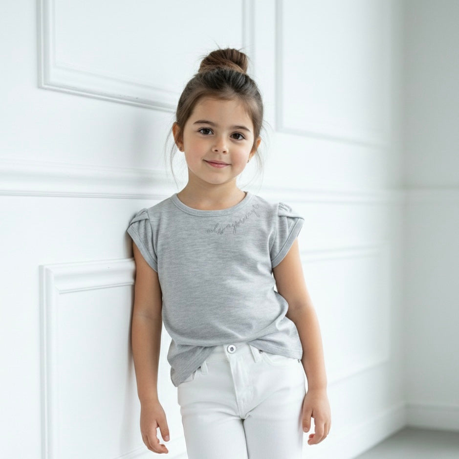 Polo Niña "Always in my 🤍" Gris (100% algodón)