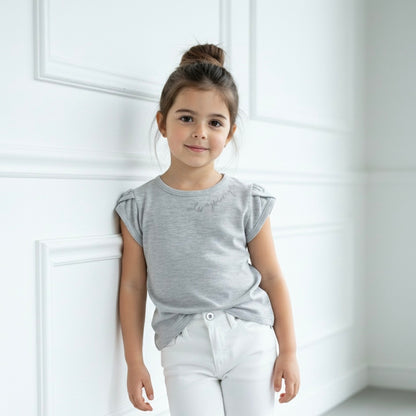 Polo Niña "Always in my 🤍" Gris (100% algodón)