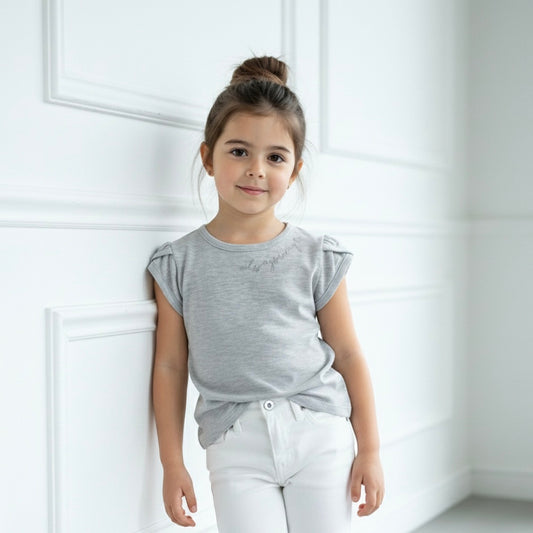 Polo Niña "Always in my 🤍" Gris (100% algodón)