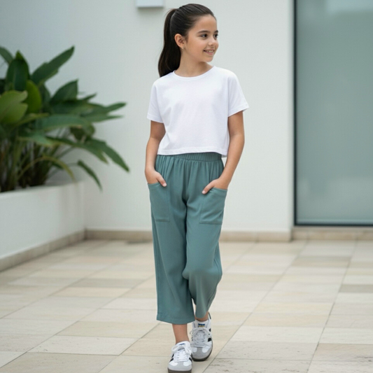 Pantalón Culotte Niña Bolsillos - Menta