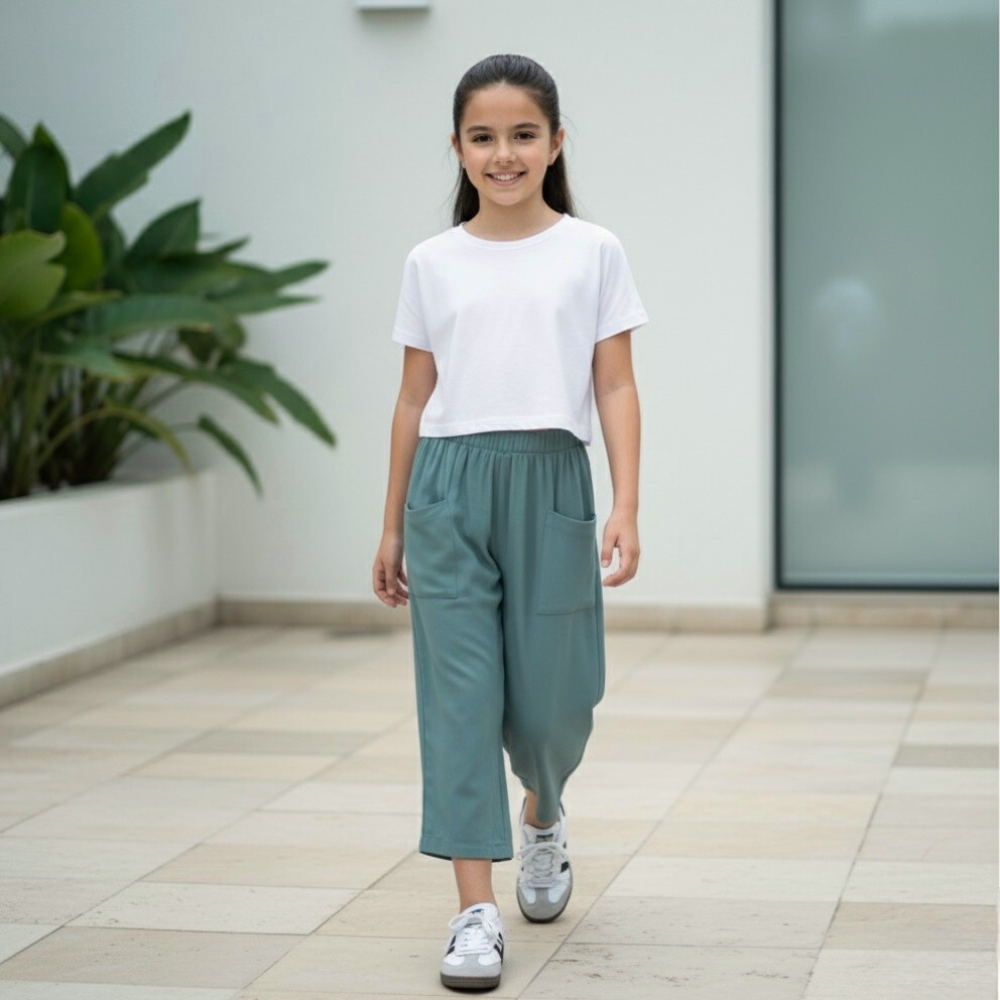 Pantalón Culotte Niña Bolsillos - Menta