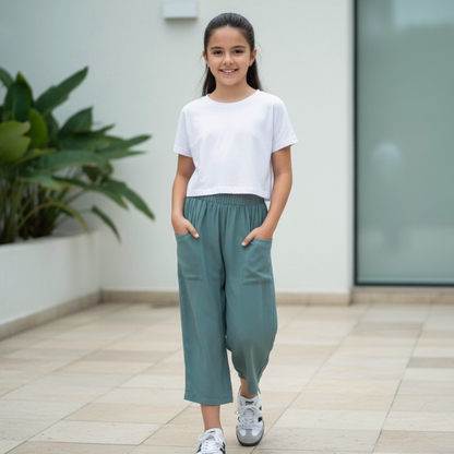Pantalón Culotte Niña Bolsillos - Menta