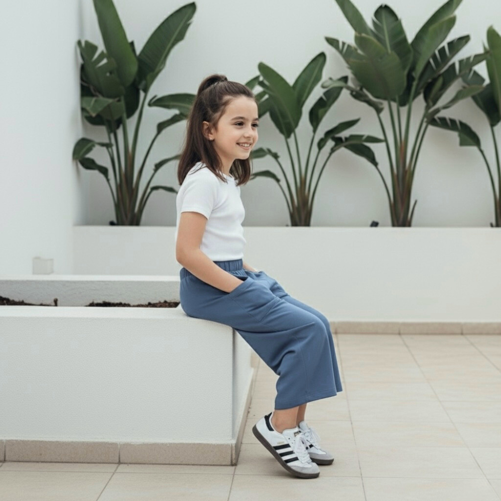 Pantalón Culotte Niña Bolsillos - Azul Cobalto