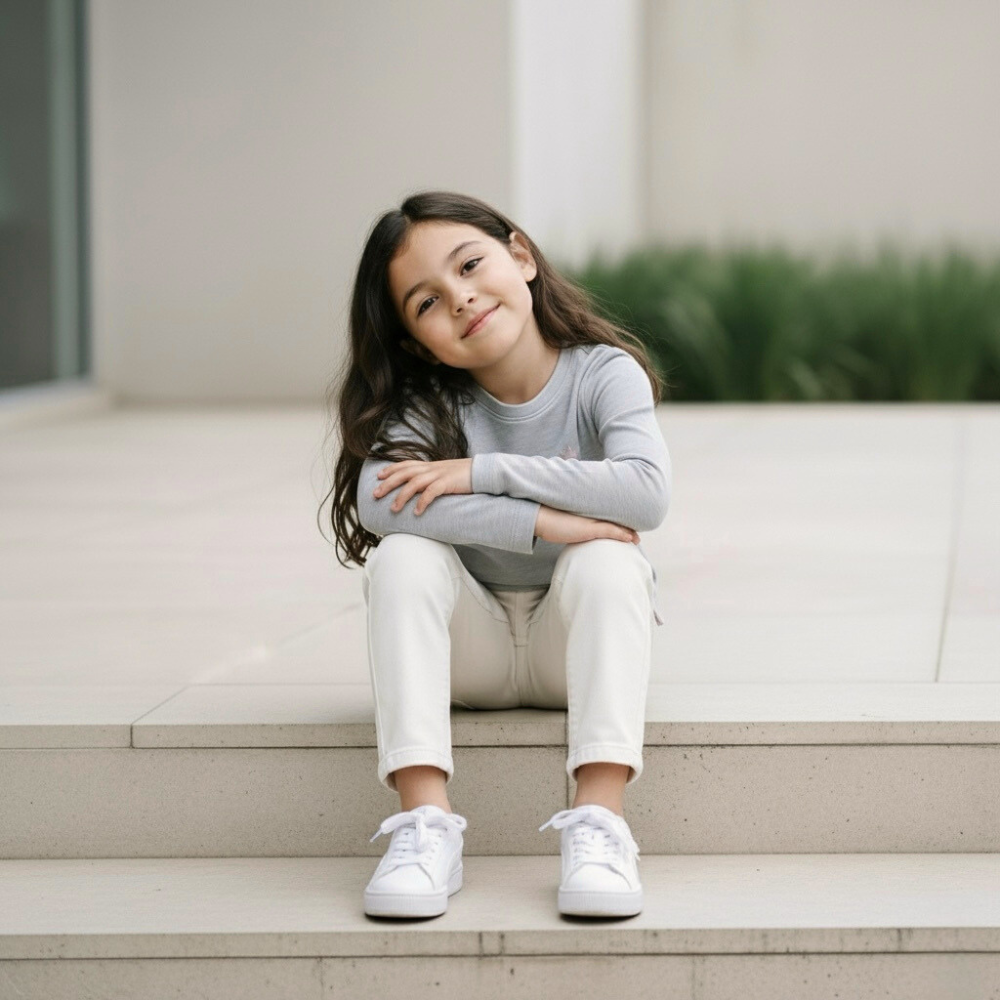 Polo Niña Gris Bordado (100% algodón)