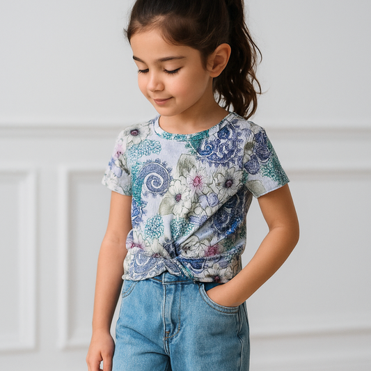 Polo Niña Rib Mandala Nudo (Morado - Aqua)