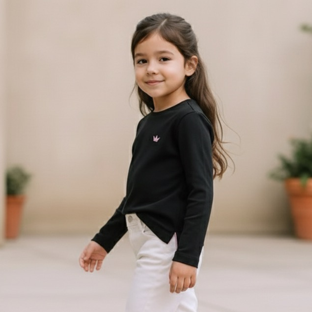 Polo Niña Bordado Negro (100% algodón)