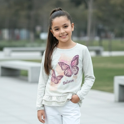 Polo Niña "Believe" Melange Ivory (100% algodón)