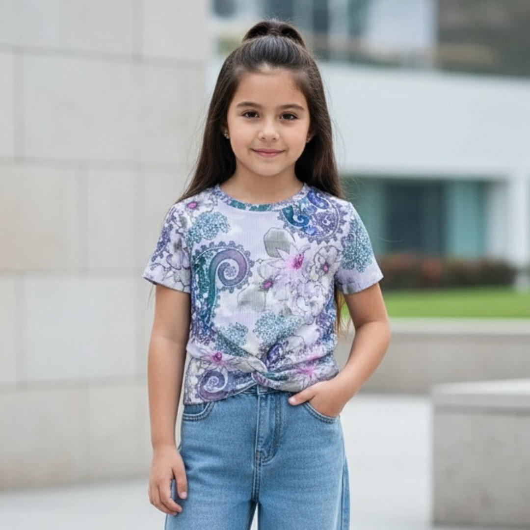 Polo Niña Rib Mandala Nudo (Morado - Aqua)