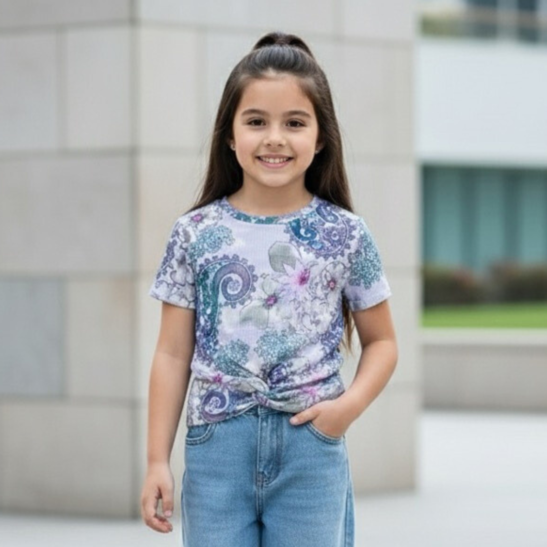 Polo Niña Rib Mandala Nudo (Morado - Aqua)