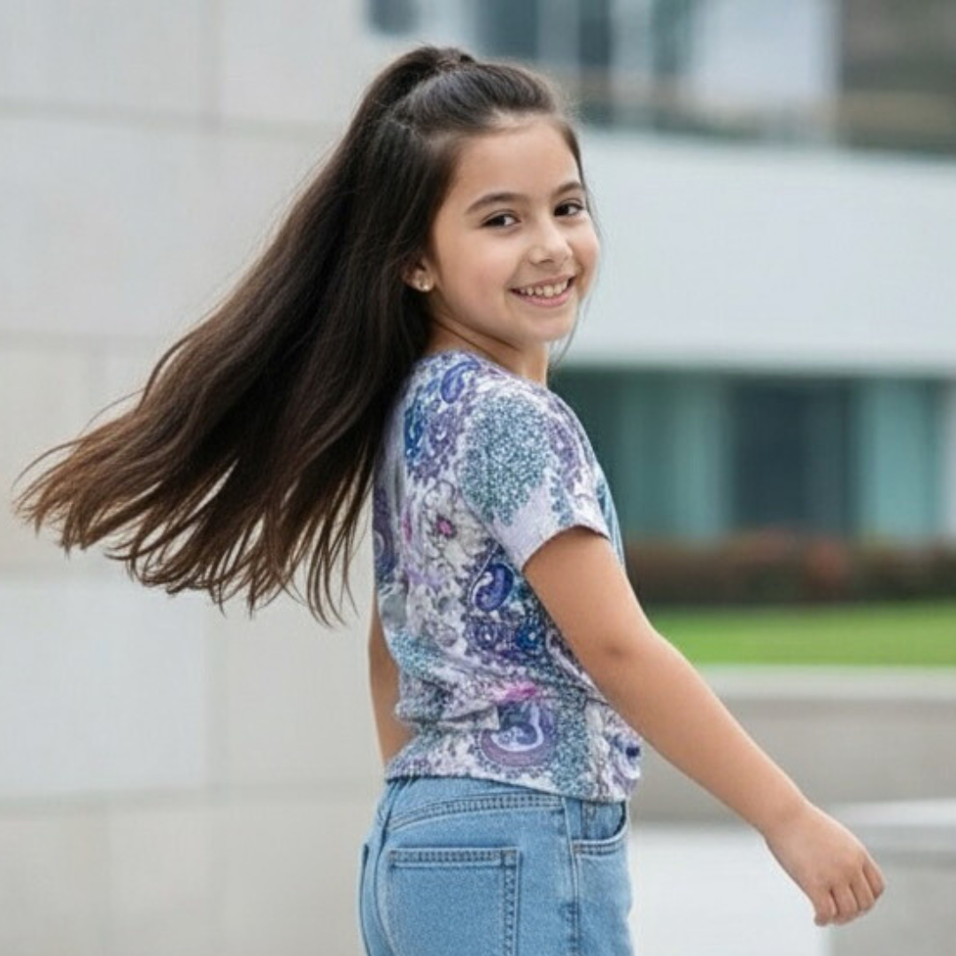 Polo Niña Rib Mandala Nudo (Morado - Aqua)