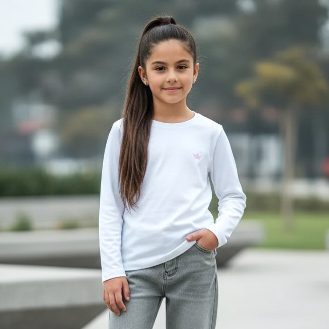 Polo Niña Básico Blanco (bordado) - 100% Algodón