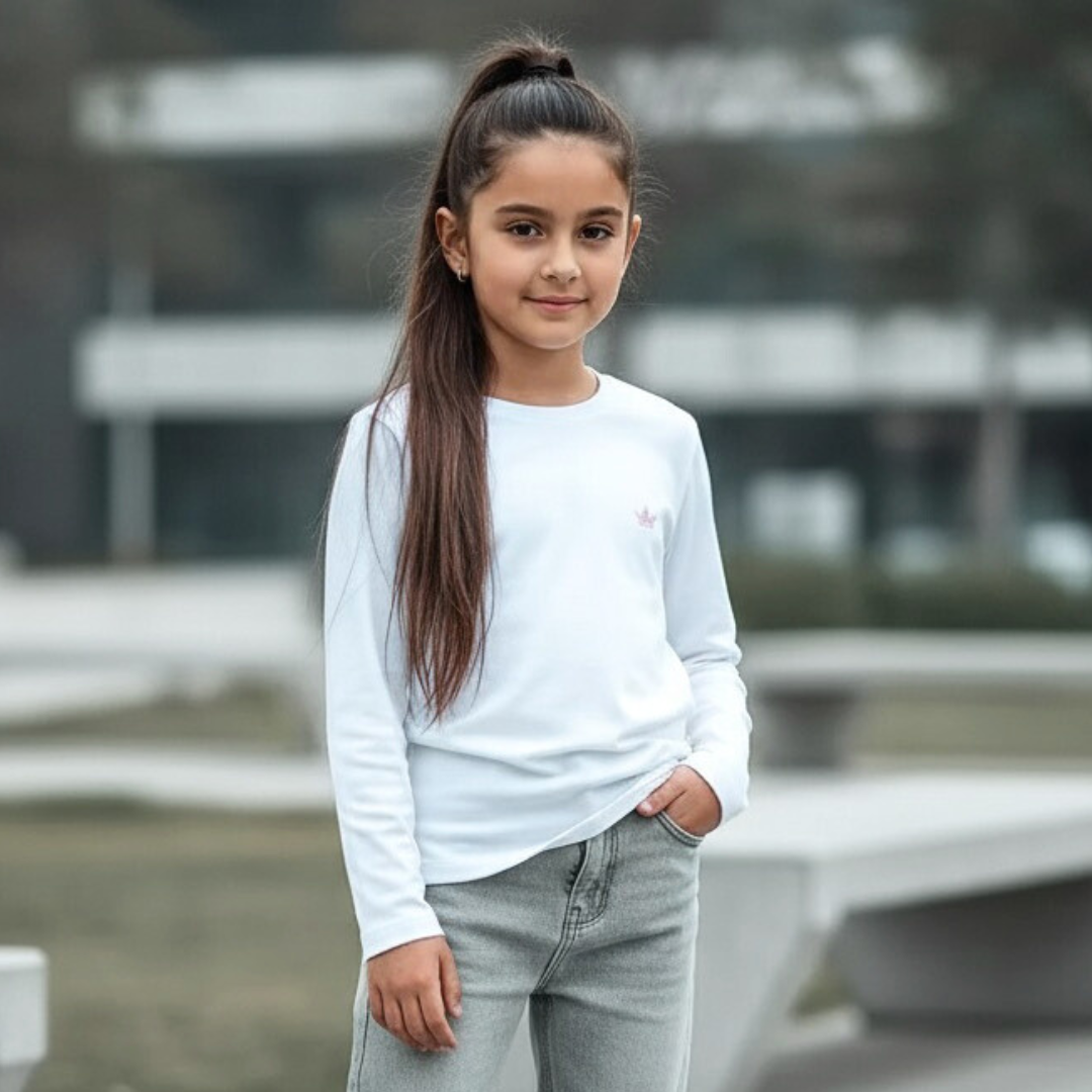 Polo Niña Básico Blanco (bordado) - 100% Algodón