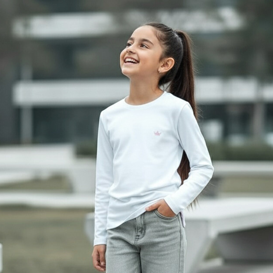 Polo Niña Básico Blanco (bordado) - 100% Algodón