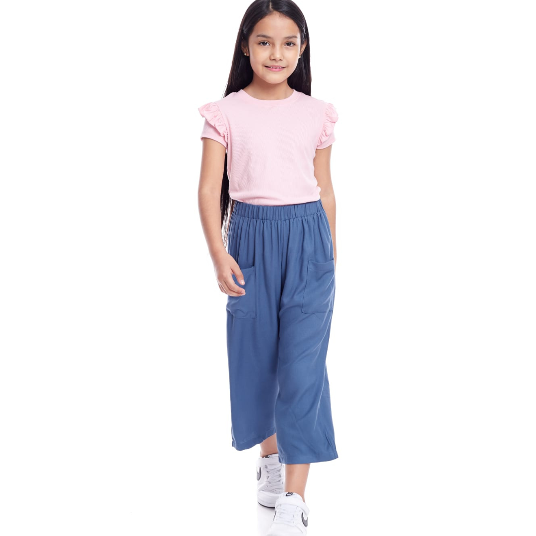 Pantalón Culotte Niña Bolsillos - Azul Cobalto 1 - Le Petit Company