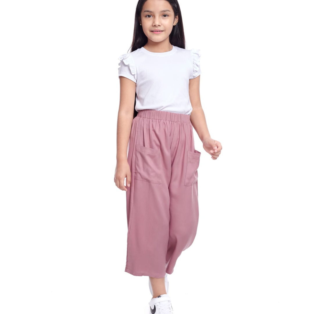 Pantalón Culotte Niña Bolsillos - Rosa Malva