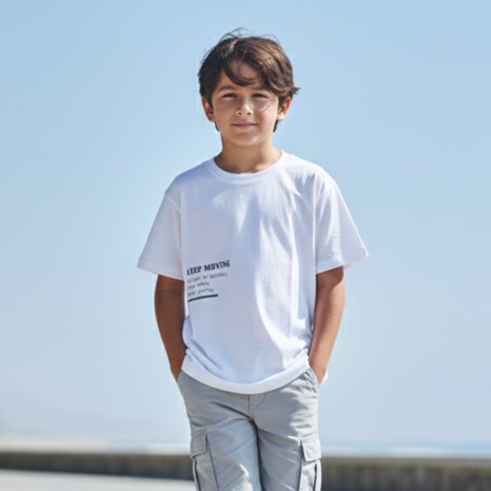 Polo Niño Boxy Keep Moving Blanco – 100% Algodón