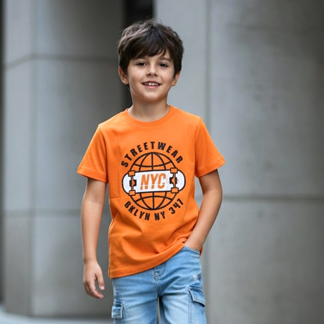 Polo Brooklyn Naranja Niño – 100% Algodón